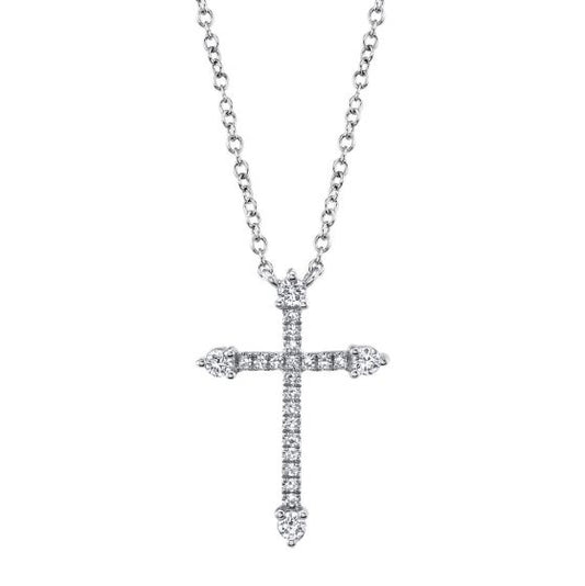 Shy Creation 14k Gold White 0.17Ct Diamond Cross Necklace