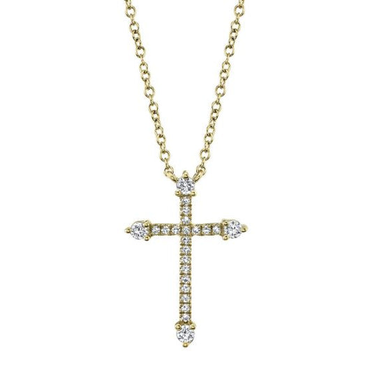 Shy Creation 14k Gold Yellow 0.17Ct Diamond Cross Necklace