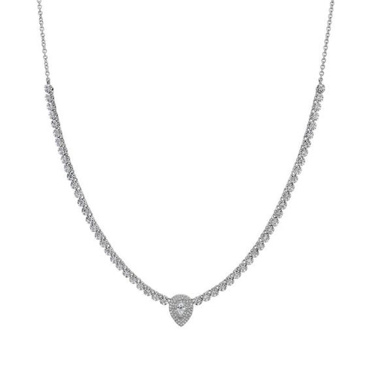 Shy Creation 14k Gold White 1.28Ct Diamond Pear Necklace