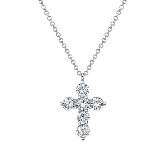 Shy Creation 14k Gold White 1.10Ct Diamond Cross Necklace
