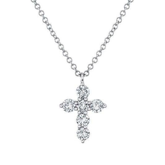 Shy Creation 14k Gold White 0.50Ct Diamond Cross Necklace