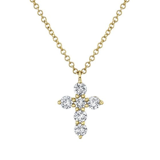 Shy Creation 14k Gold Yellow 0.50Ct Diamond Cross Necklace