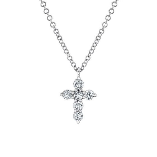Shy Creation 14k Gold White 0.25Ct Diamond Cross Necklace