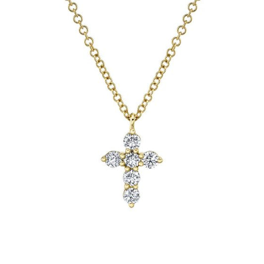 Shy Creation 14k Gold Yellow 0.25Ct Diamond Cross Necklace