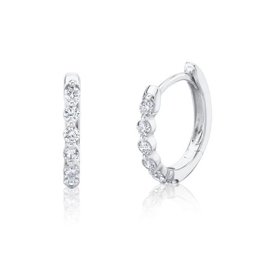 Shy Creation 14k Gold White 0.26Ct Diamond Oval Huggie Earring