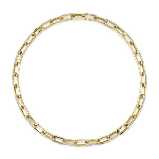 Shy Creation 14k Gold Yellow 5.68Ct Diamond Paper Clip Link Necklace