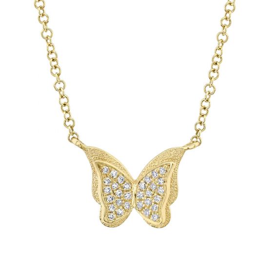Shy Creation 14k Gold Yellow 0.06Ct Diamond Butterfly Necklace