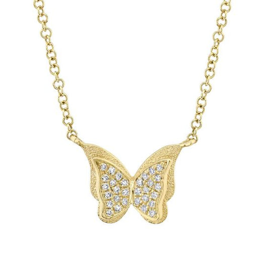 Shy Creation 14k Gold Yellow 0.06Ct Diamond Butterfly Necklace