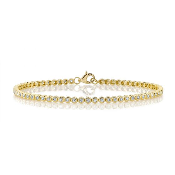 Shy Creation 14k Gold Yellow 0.64Ct Diamond Bezel Tennis Bracelet