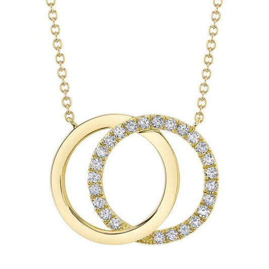 Shy Creation 14k Gold Yellow 0.31Ct Diamond Love Knot Circle Necklace