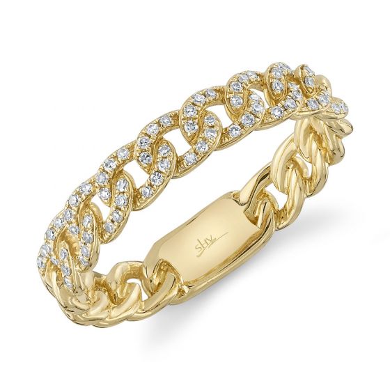 Shy Creation 14k Gold Yellow 0.16Ct Diamond Link Ring