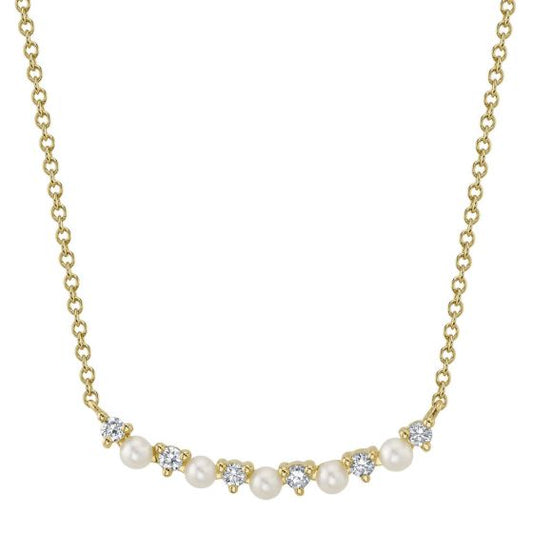 Shy Creation 14k Gold Yellow 0.12Ct Diamond & Cultured Pearl Necklace