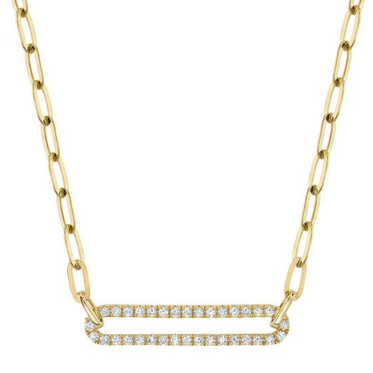 Shy Creation 14k Gold Yellow 0.26Ct Diamond Paper Clip Link Necklace