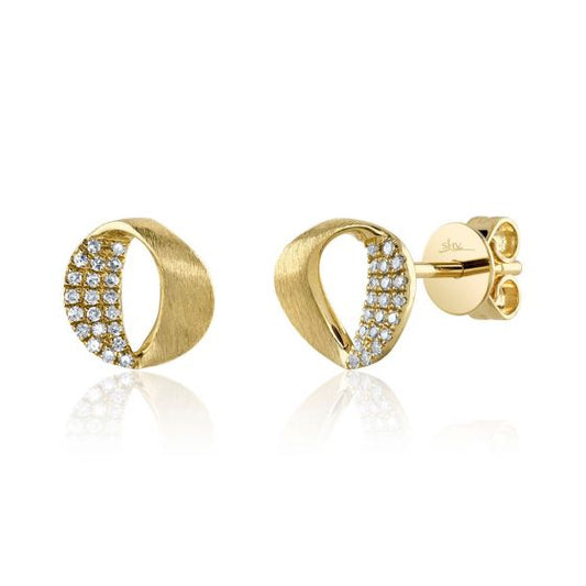 Shy Creation 14k Gold Yellow 0.09Ct Diamond Circle Stud Earring