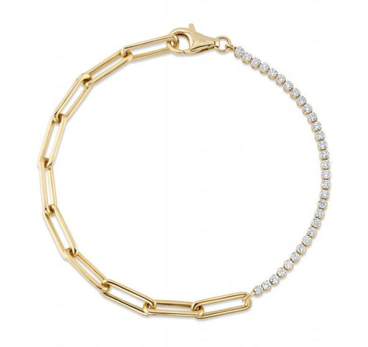 Shy Creation 14k Gold Yellow 0.66Ct Diamond Paper Clip Link Bracelet