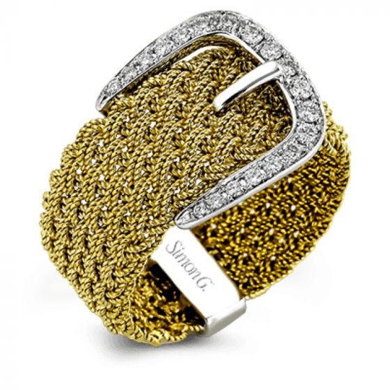 Simon G. 18k Yellow & White Gold Buckle Right Hand Ring, Size 7