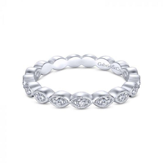 Gabriel & Co. 14k White Gold Victorian Diamond Wedding Band