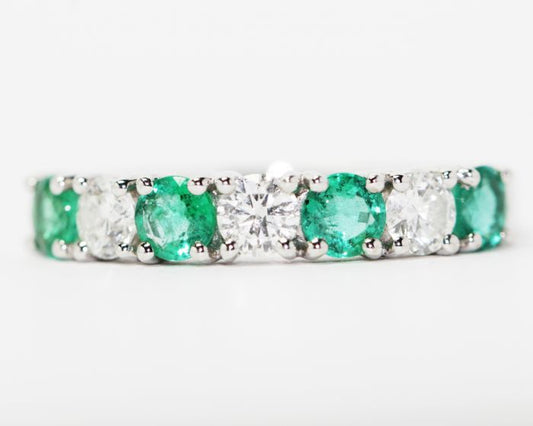 14K White Gold Emerald and Diamond Band
