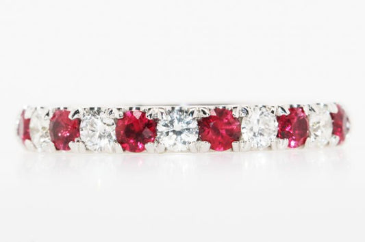 18K White Gold Ruby and Diamond Band