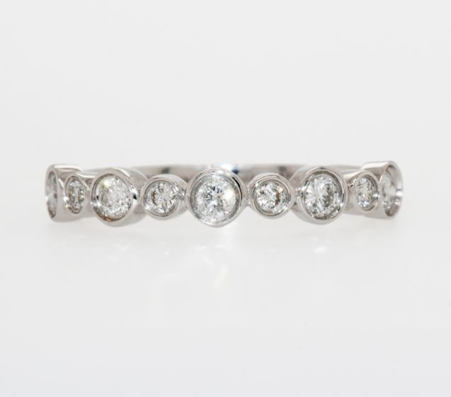 14K White Gold Bezel Set Diamond Wedding Band