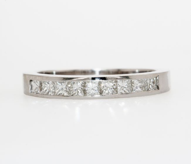 14K White Gold Channel Set Princess Cut Diamond Wedding Band