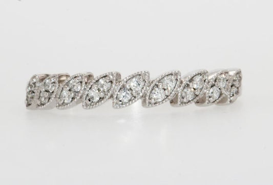 14K White Gold Marquise Station Diamond Ring Band