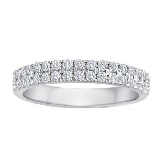 14K White Gold 2 Row Diamond Wedding Band