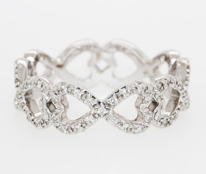 18K White Gold Open Heart Station Diamond Band
