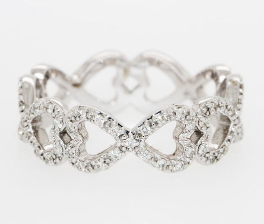 18K White Gold Open Heart Station Diamond Band