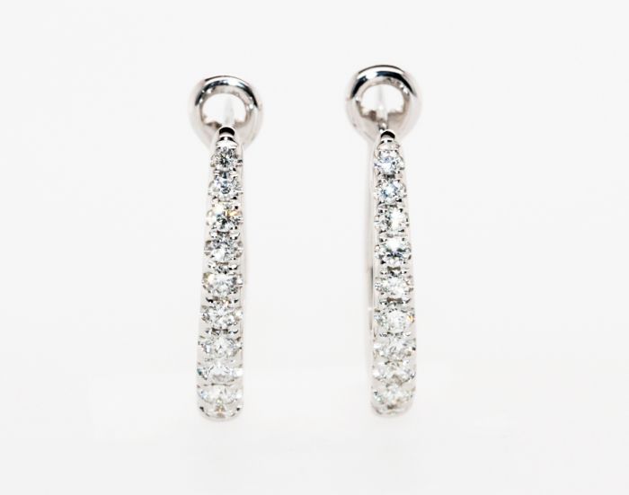 14K White Gold Diamond Hoop Earrings