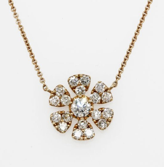 14K Yellow Gold Diamond Flower Pendant Necklace, 18”