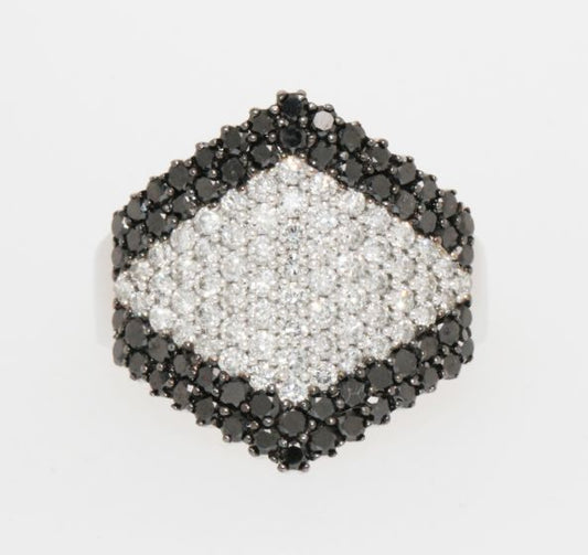 14K White Gold Black and White Diamond Ring
