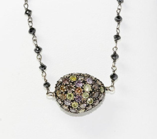 Estate 18K White Gold Multicolor Diamond Pendant Necklace, 18”