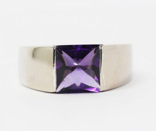 Estate 18k White Gold 1997 Cartier Tank Amethyst Ring