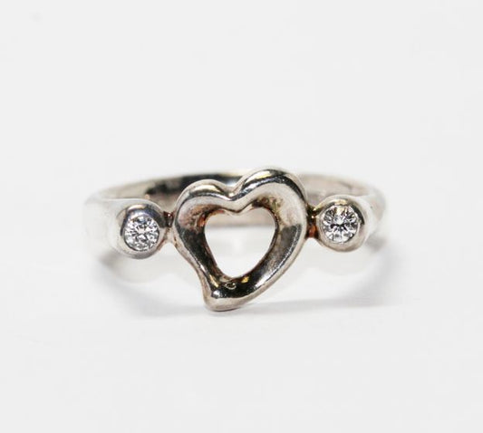 Estate Tiffany & Co. Elsa Peretti Sterling Silver Open Heart Diamond Ring