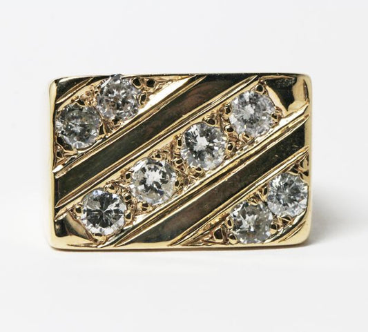 Estate 14K Yellow Gold Rectangular Ring with Diamonds