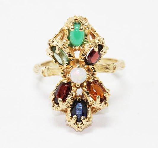 Estate 14K Yellow Gold Multi Gemstone Ring (OS)