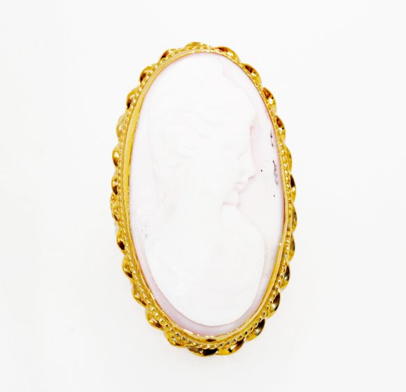Estate 14K Yellow Gold Pink Cameo Ring