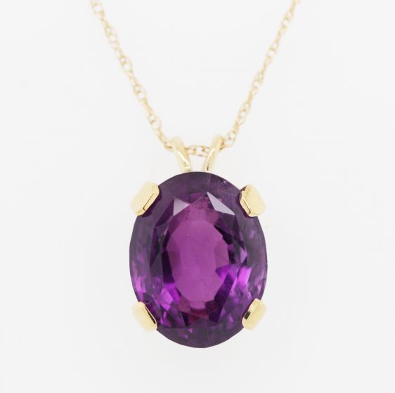 Estate 14K Yellow Gold 10ct Oval Amethyst Pendant Necklace, 16”