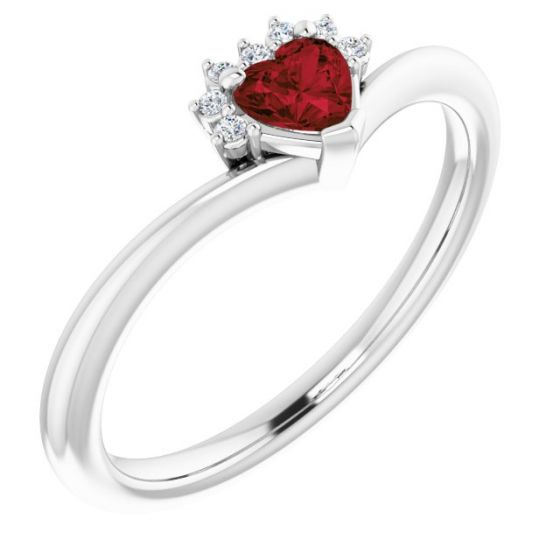 14K White Mozambique Garnet & .03 CTW Diamond Heart Ring