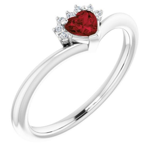 14K White Mozambique Garnet & .03 CTW Diamond Heart Ring