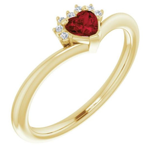 14K Yellow Mozambique Garnet & .03 CTW Diamond Heart Ring