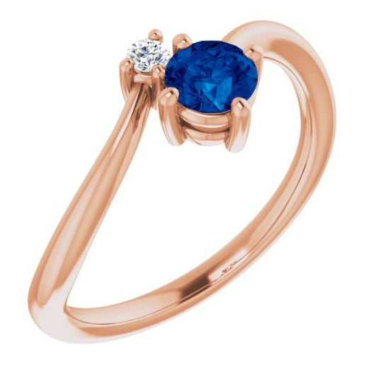 14K Rose Blue Sapphire & .025 CTW Diamond Ring