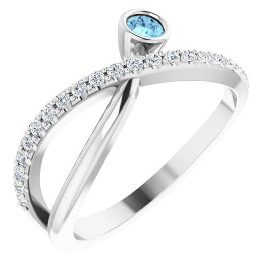 14K White Aquamarine & 1/5 CTW Diamond Ring