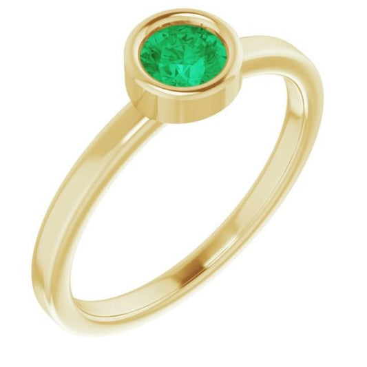 14K Yellow 4.5 mm Round Emerald Ring