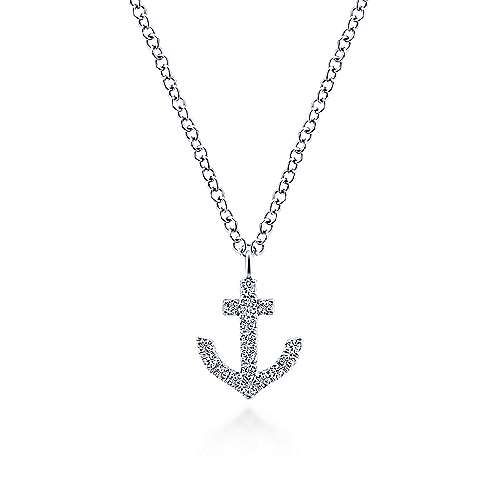 Gabriel & Co. 14K White Gold Diamond Anchor Pendant Necklace