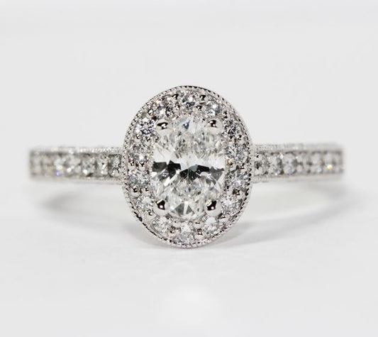 14K White Gold 0.50ct Oval Center/1.11ctw Diamond Engagement Ring