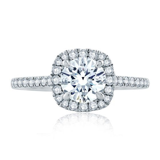 A. Jaffe 18K White Gold Cushion Halo Engagement Ring