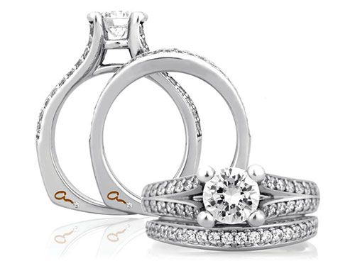 A. Jaffe 18k White Gold Split Flowering Diamond Shank Engagement Ring