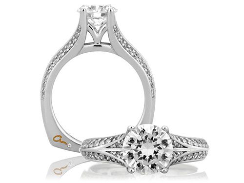 A. Jaffe 18k White Gold Knife Edge Double Row Vintage Engagement Ring